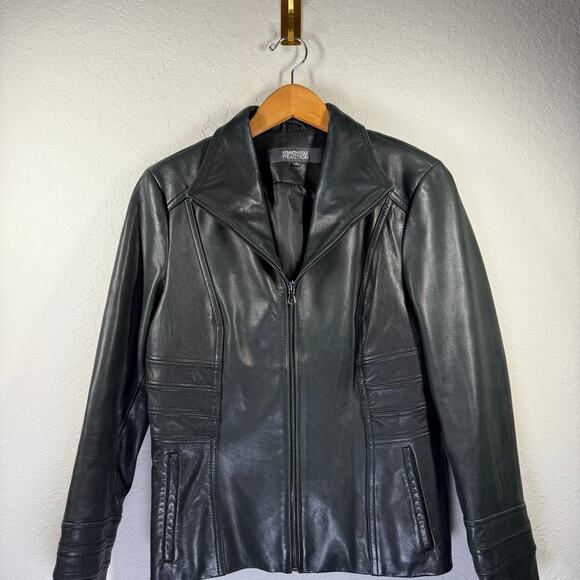 Women's Black Leather Motorcycle Zip Front Bike Jacket Size M - Picture 2 of 8